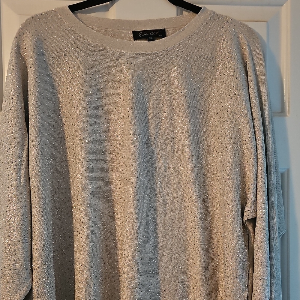 Bob Mackie Shimmering Silver Crew Neck Sweater